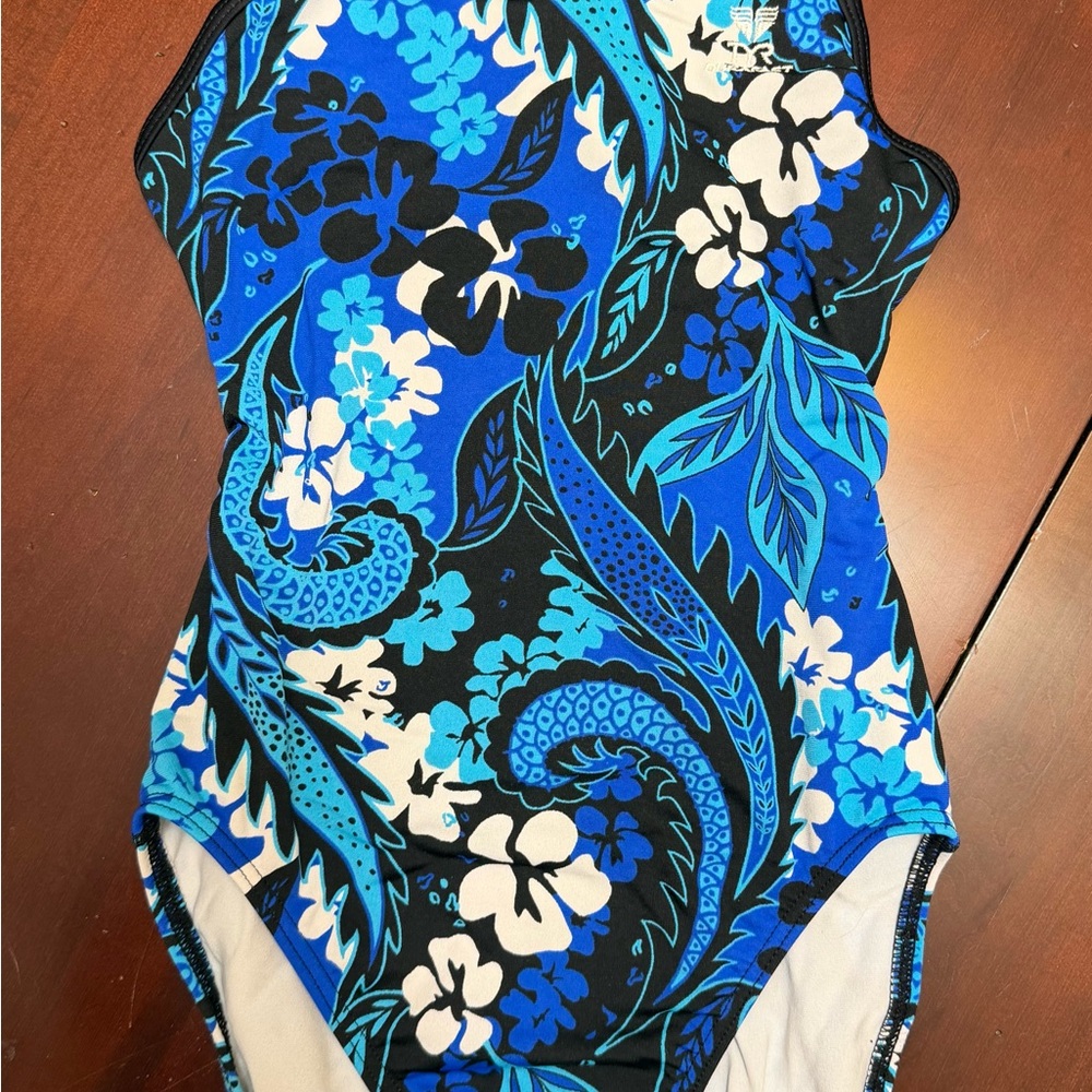 TYR Blue Floral Paisley Kids One-Piece Swimsuit